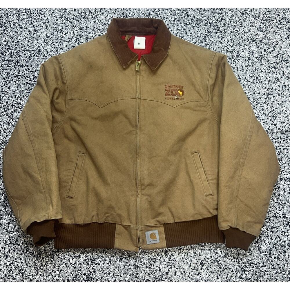 Vintage Carhartt Santa Fe Jacket Duck Red Quilt Lined With Hood J13 BRN 2XL USA - Picture 12 of 16